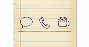 Chat, phone, and video icons linked by a ruled line, representing a comparison of reading formats