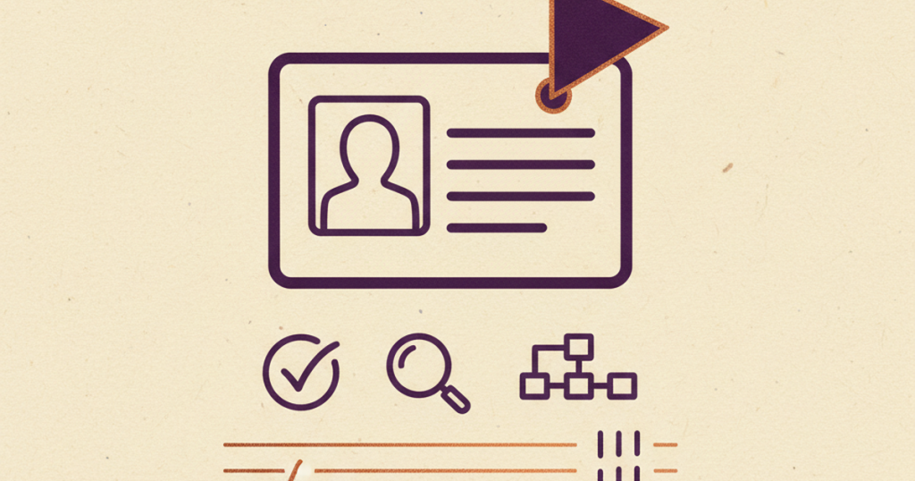 A profile ID-card outline with a small red-flag pin attached to its corner