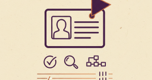 A profile ID-card outline with a small red-flag pin attached to its corner