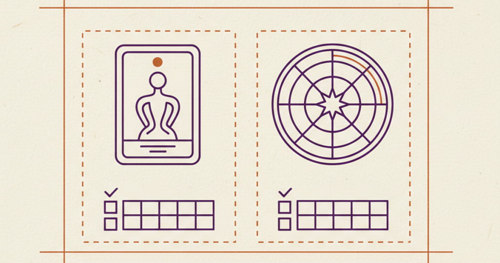 A tarot-card outline and a star-chart outline side by side for comparison